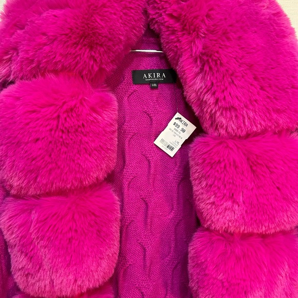 Akira Hot Pink Fur Coat/ Sweater cardigan - Picture 10 of 15